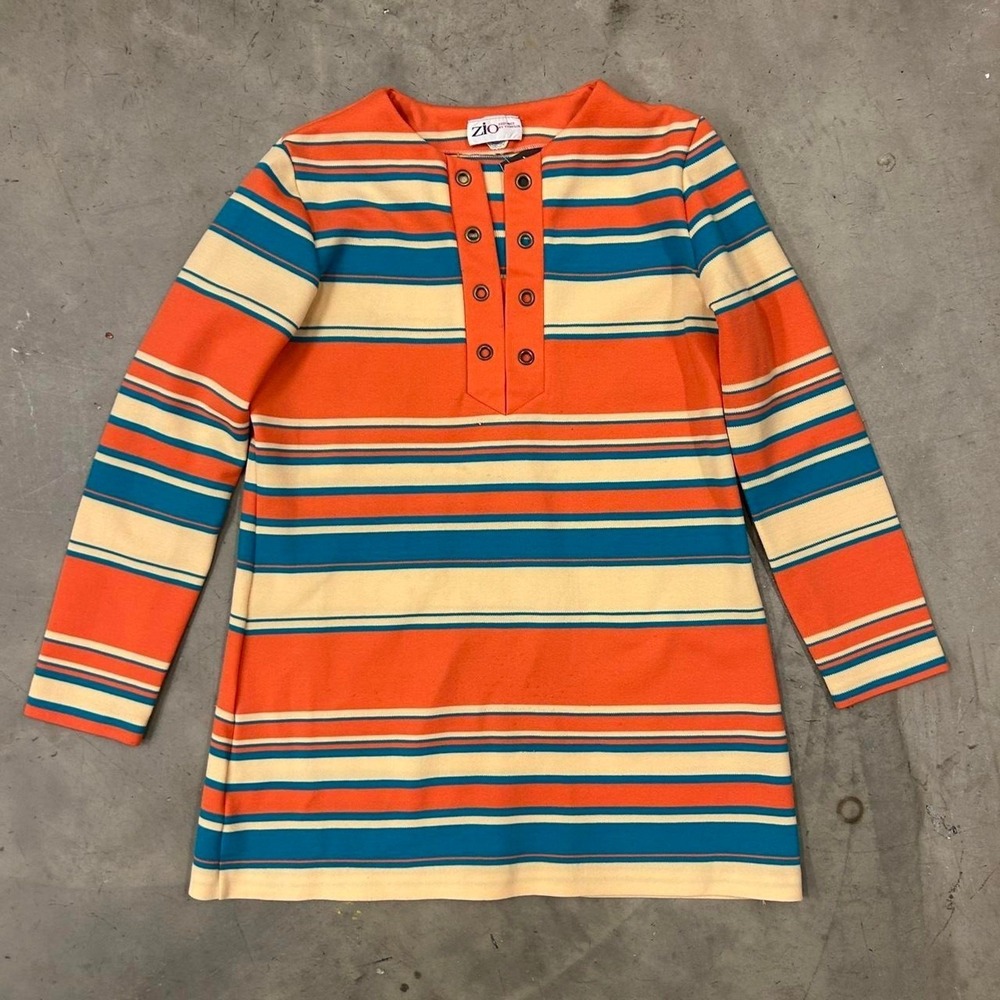 Vintage Zio Youngja Striped Size Medium Long Sleeve Henley Blouse Top